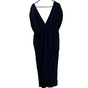 Women's Kona Sol Black V-Neck Maxi Gauze Cotton Cover Up Long Dress Size XL